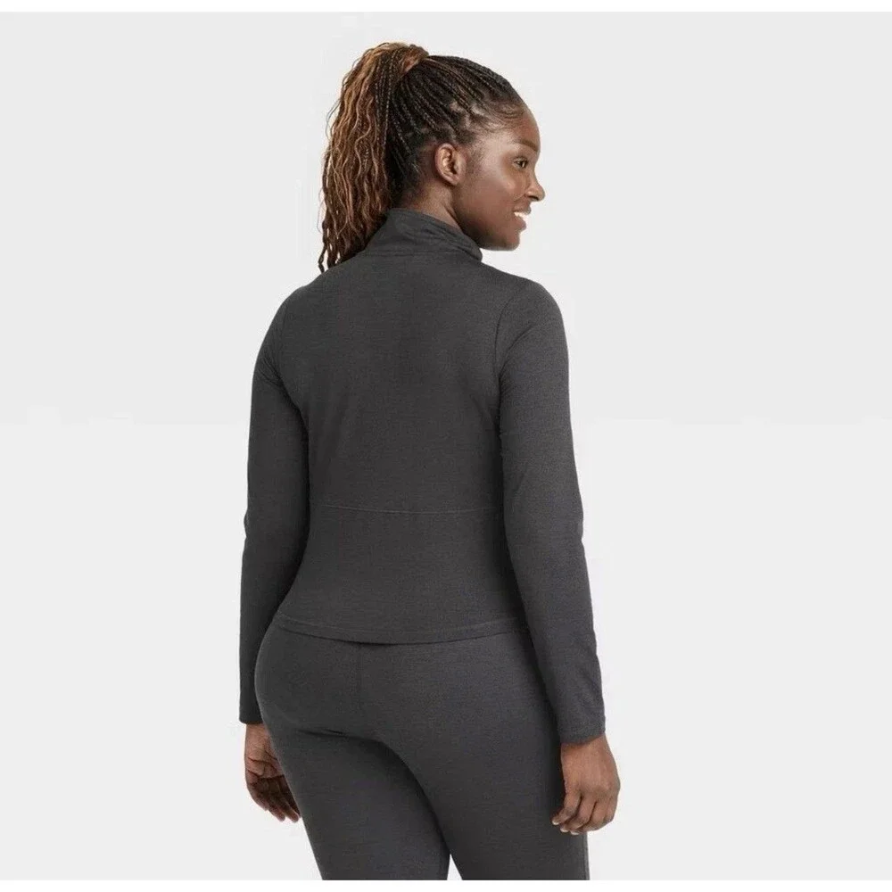 Women's Soft Stretch Full Zip Jacket - All In Motion Heathered Black XXL - Picture 5 of 6